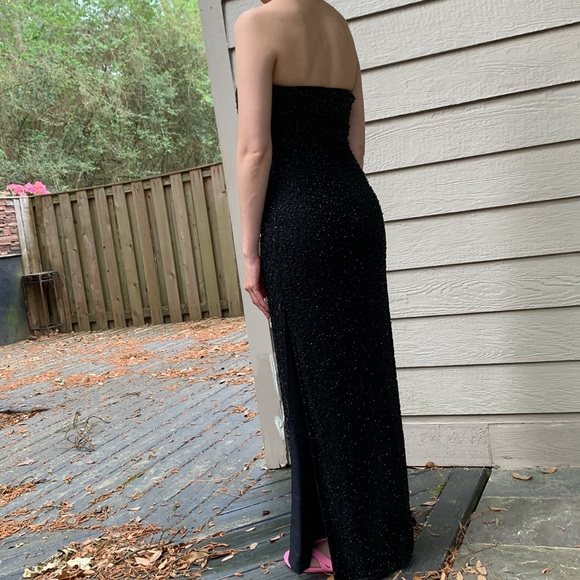 Strapless Black Beaded Gown Slit on side - Picture 4 of 4